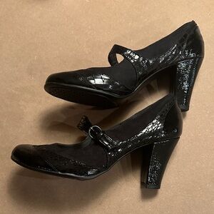 AEROSOLES Black Heeled Mary Janes in Black Croco